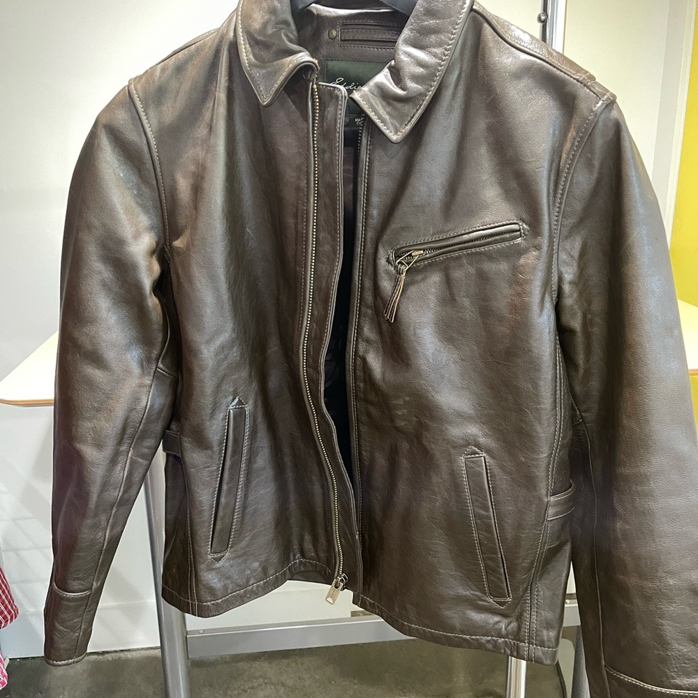 New Mens Large Genuine Cow Leather Biker Jacket from Eddie Bauer